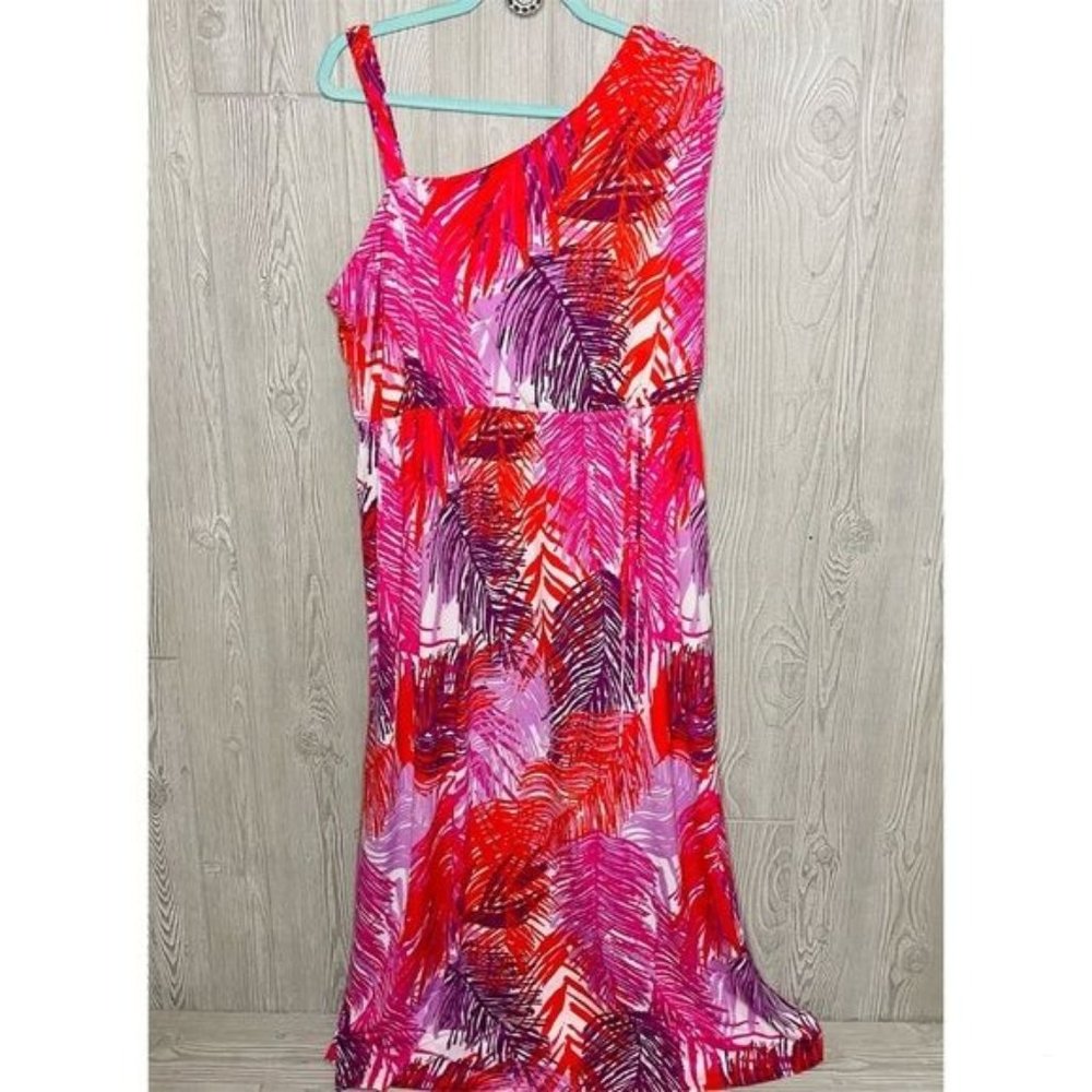 Avenue studio one strap maxi dress palm leaf floral tropical beach vacation summ
